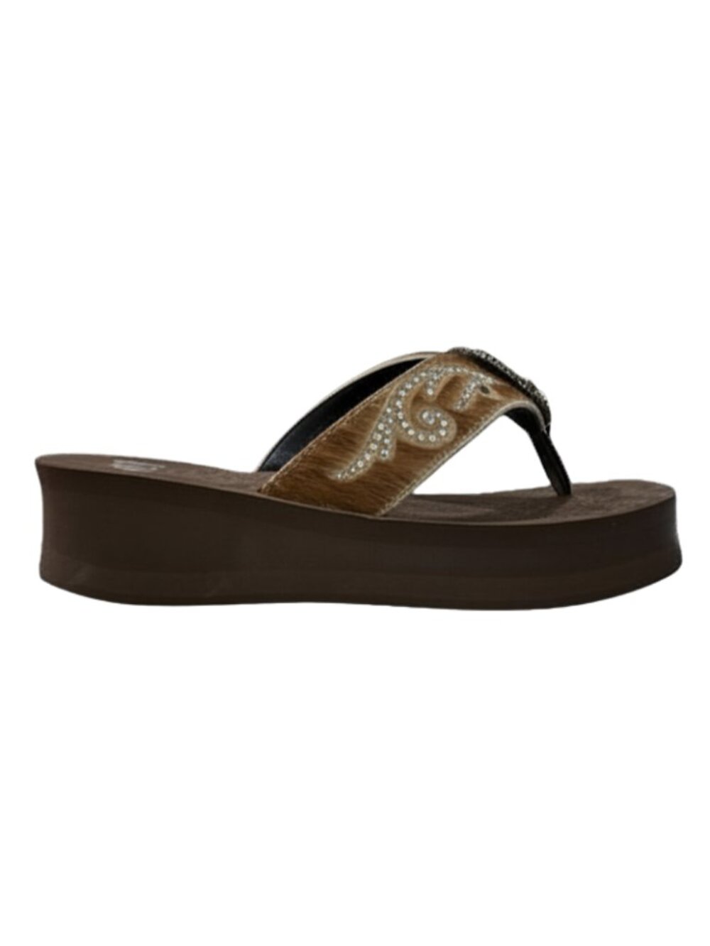 Justin Women Brown Rhinestone Cowgirl Southwestern Platform Flip Flop Sandal
